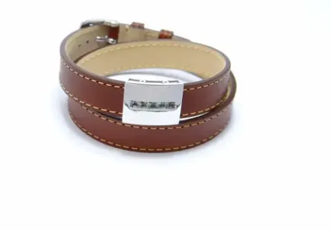 Bracelet cuir lanière double tour couleur beige