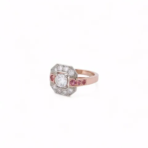 Bague art déco sur mesure en or rose, composée d’une tourmaline