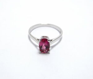 bague tourmaline rose ovale monture or blanc chaton 4 griffes en vente