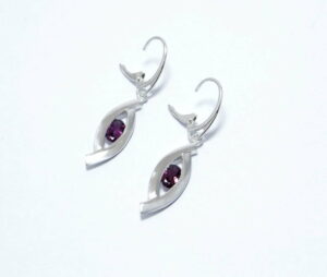 boucles d oreilles argent et grenat rhodolite ovale