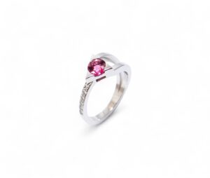 bague or blanc tourmaline rose diamants monture moderne or blanc 18 carats rhodié