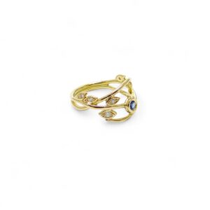 bague en or jaune et diamants avec un saphir bleu