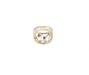 bague en or jaune 18 carats avec des saphirs de toutes les couleurs