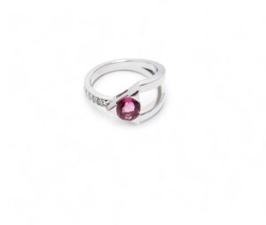 bague or blanc tourmaline rose diamants monture moderne or blanc 18 carats rhodié