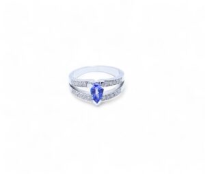 bague tanzanite poire diamant pavage monture or blanc