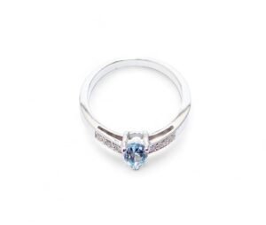 bague or blanc fiancailles topaze bleue poire et diamants