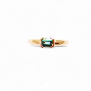 bague or rose et tourmaline verte rectangle