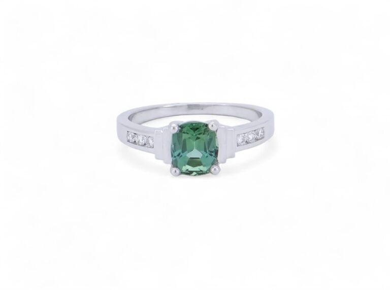 bague art deco tourmaline verte diamant  or blanc