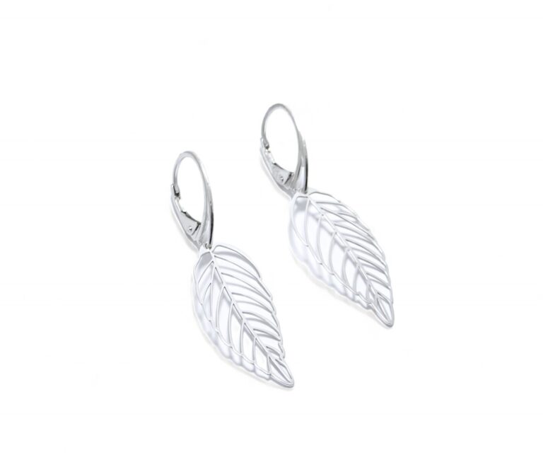 Boucles d’oreilles feuilles en argent 925/1000, rhodié.