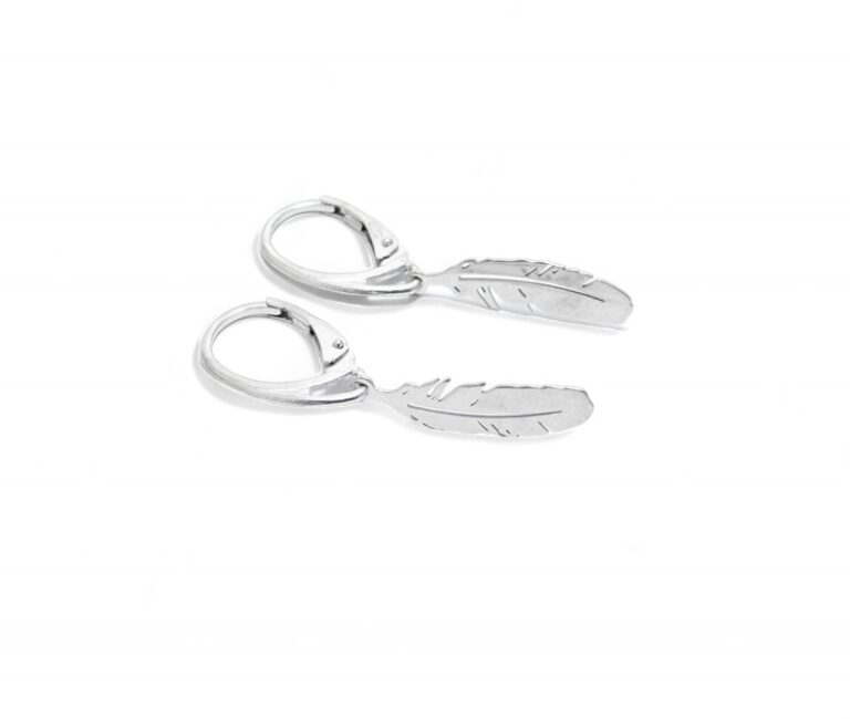 Boucles d’oreilles plumes en argent 925/1000, rhodié.