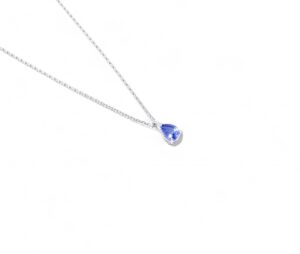 pendentif collier or blanc et tanzanite poire serti sur un chaton 3 griffes