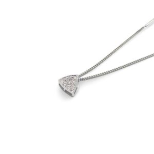 pendentif triangle pavage diamants en or blanc 18 carats avec chaine gourmette