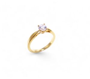 solitaire or jaune 18 carats serti d un diamant de 0.40 carats naturel certifié sur un chaton 4 griffes