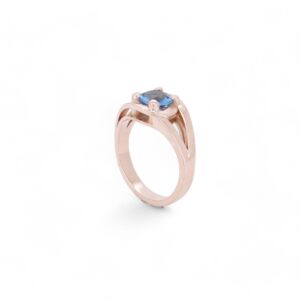 solitaire zircon bleu monture or rose 108 carats