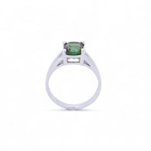 bague or blanc 18 carats avec une tourmaline verte taille coussin