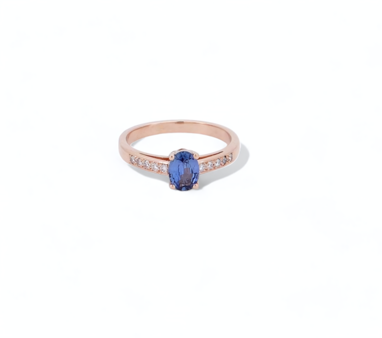 bague saphir de Ceylan diamant or rose 18 cts